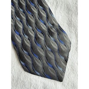 Paulo Visari	Vintage Blue Wavy Stripes Woven Jacquard 100% Silk Tie Necktie